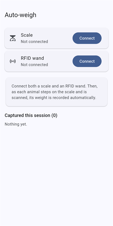 WSysFarm auto-weigh screen pairing a scale and an RFID wand to record weights automatically
